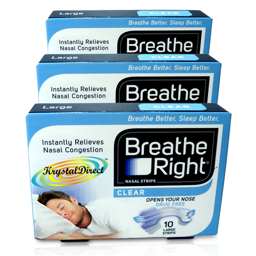 3x Breathe Right Nasal Strips CLEAR 10 LARGE
