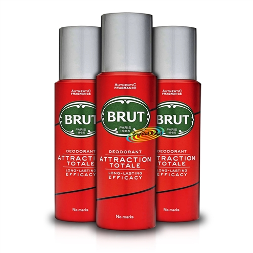3x Brut Attraction Totale Long Lasting Deodorant Body Spray 200ml