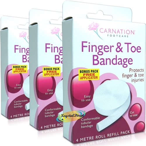 3x Carnation Finger & Toe Injuries Protect Tubular Bandage 4m Roll Refill Pack