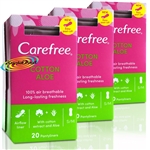 3x Carefree COTTON ALOE 20 Pantyliners