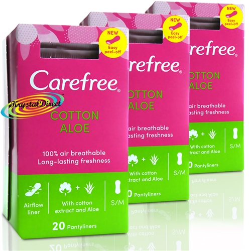 3x Carefree COTTON ALOE 20 Pantyliners