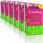 6x Carefree COTTON ALOE 20 Pantyliners