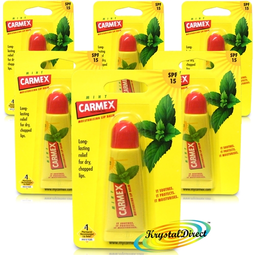 6x Carmex Mint Moisturising Lip Balm 10 g SPF 15 Relief From Dry Chapped Lips