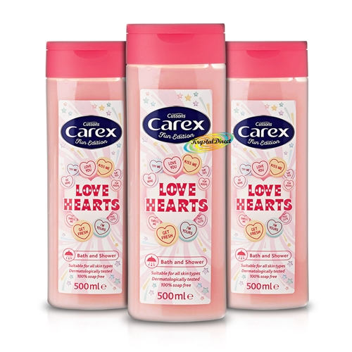 3x Carex Love Hearts Fun Edition Soap Free Bath & Shower Gel 500ml