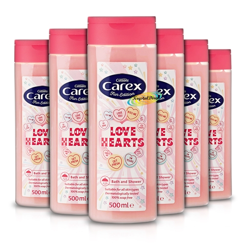 6x Carex Love Hearts Fun Edition Soap Free Bath & Shower Gel 500ml