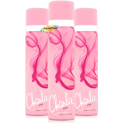 3x Charlie PINK Body Spray Fragrance 75ml - Vanilla + Tangerine Scent