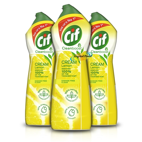 3x Cif Cream Lemon Multipurpose Surface Grease Limescale Cleaner 500ml