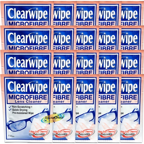 20x Clearwipe Lens Cleaner Microfibre Soft Wipes Pre Moistened Wipes