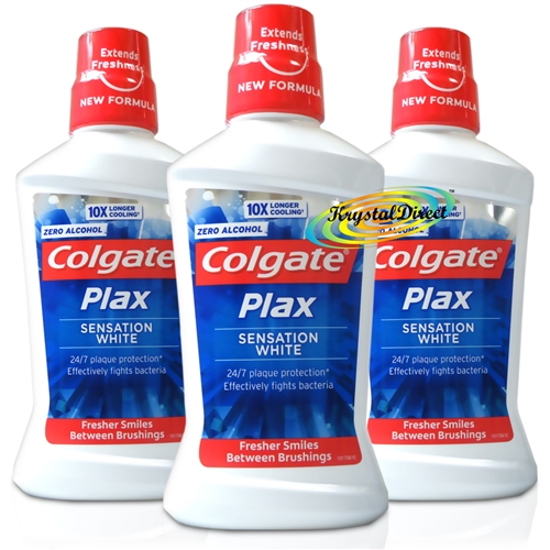 3x Colgate Plax Sensation White Zero Alcohol Mouthwash 500ml