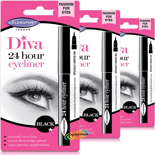 3x Colorsport Diva 24 Hour Eyeliner BLACK - Water & Smudge Proof