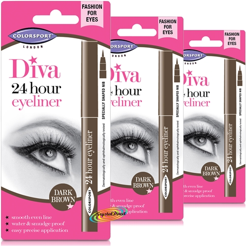 3x Colorsport Diva 24 Hour Eyeliner DARK BROWN - Water & Smudge Proof