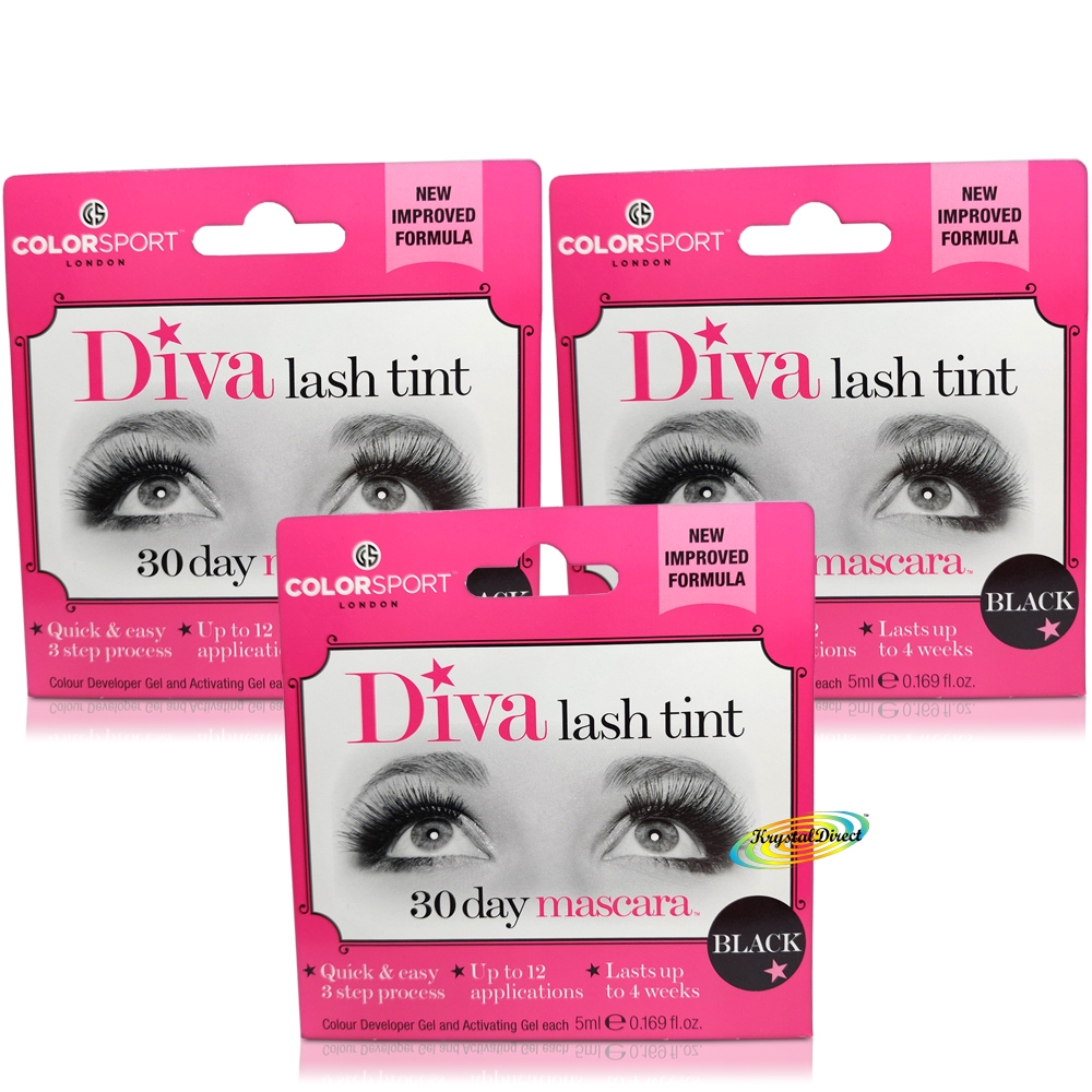 3x Colorsport Diva 30 Day Mascara Eyelash Dye Kit BLACK