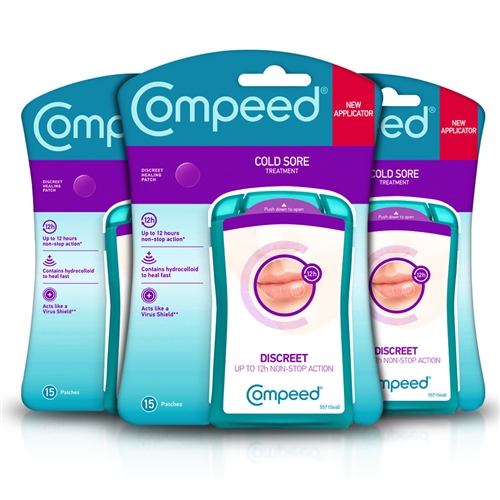 3x Compeed Cold Sore Treatment Discreet Healing Patch - 15 Patches