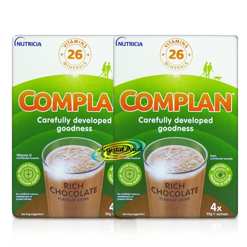 2x Complan Chocolate Nutrition Vitamin Protein Supplement Energy Drink 4x55g