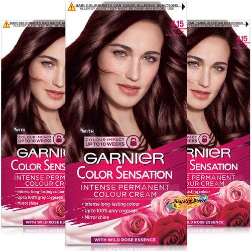 3x Garnier Color Sensation 4.15 ICY CHESTNUT Permanent Hair Colour Cream Dye