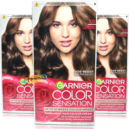 3x Garnier Color Sensation 5.0 Luminous Light Brown Permanent Hair Colour Dye