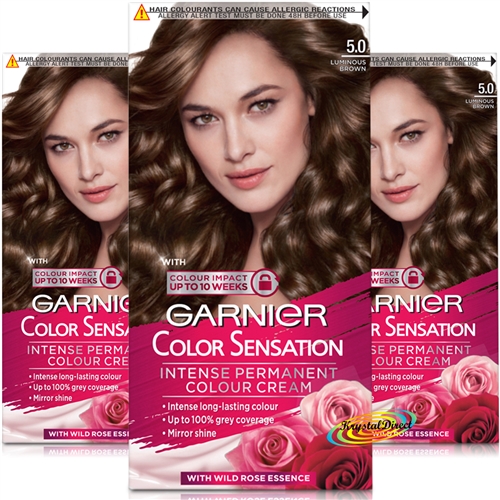 3x Garnier Color Sensation 5.0 Luminous Brown Permanent Hair Colour Cream Dye