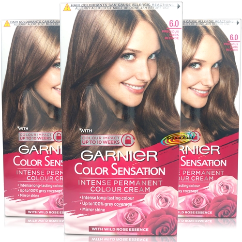 3x Garnier Color Sensation 6.0 Precious Light Brown Permanent Hair Colour Cream Dye