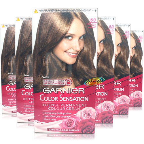 6x Garnier Color Sensation 6.0 Precious Light Brown Permanent Hair Colour Cream Dye