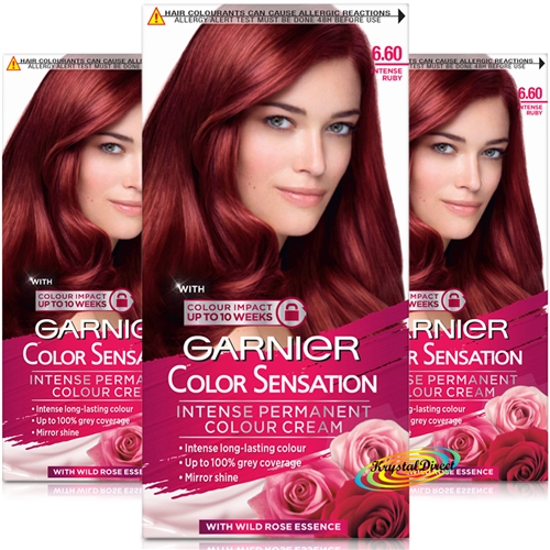 3x Garnier Color Sensation 6.60 Intense Ruby Permanent Hair Colour Cream Dye