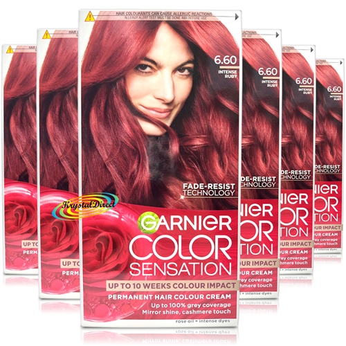 6x Garnier Color Sensation 6.60 Intense Ruby Permanent Hair Colour Cream Dye
