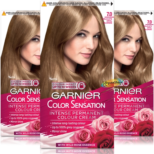 3x Garnier Color Sensation 7.0 Delicate Opal Blonde Permanent Hair Colour Cream Dye