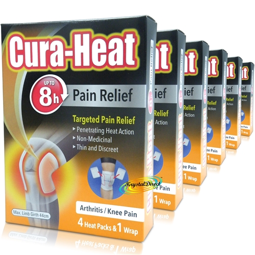 6x Cura Heat Arthritis Knee 4 Heat Packs & 1 Wrap 8H Warm Pain Relief