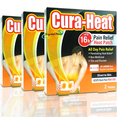 3x Cura Heat Acute Back Pain Relief Direct to Skin 2 Max Size Heat Patches