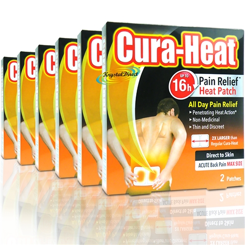 6x Cura Heat Acute Back Pain Relief Direct to Skin 2 Max Size Heat Patches