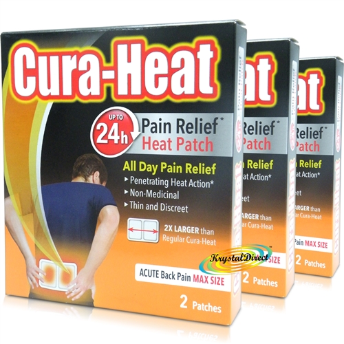 3x Cura Heat Acute Back Pain Max Size 2 Heat Patches 24H Warm Pain Relief