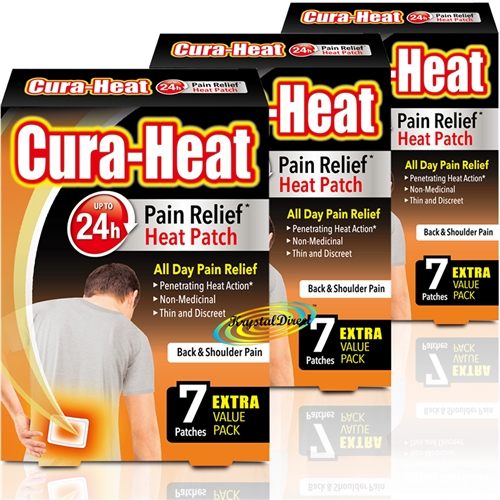 3x Cura Heat Pads Back & Shoulder 7 Heat Patches 24H Warm Pain Relief