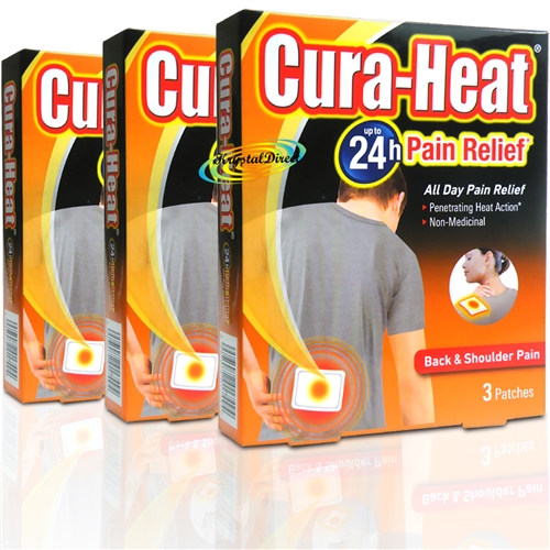 3x Cura Heat Pads Back & Shoulder 3 Heat Patches 24H Warm Pain Relief