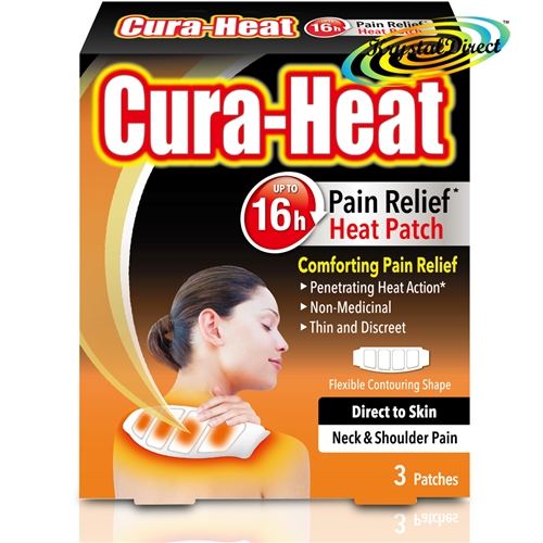 Cura Heat Pads Neck & Shoulder Direct to Skin 3 Patches 16H Warm Pain Relief