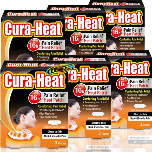 6x Cura Heat Pads Neck & Shoulder Direct to Skin 3 Patches 16H Warm Pain Relief