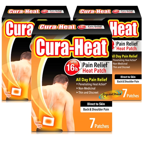 3x Cura Heat Back & Shoulder 7 Direct to Skin Heat Patches 16H Warm Pain Relief