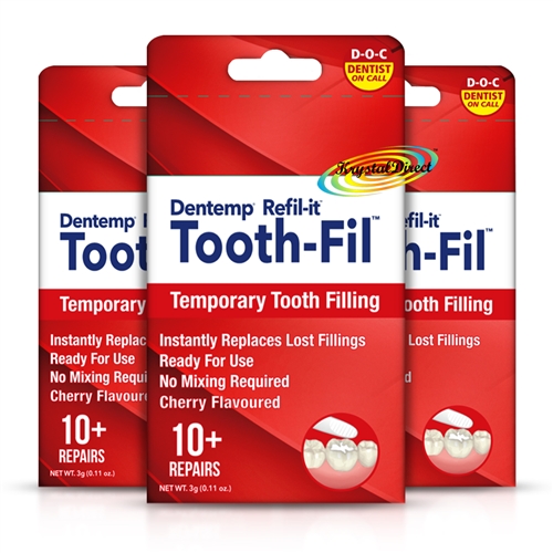 3x Dentemp Refilit Eugenol Free Lost Fillings Dental Cherry Cement 10 + Repairs