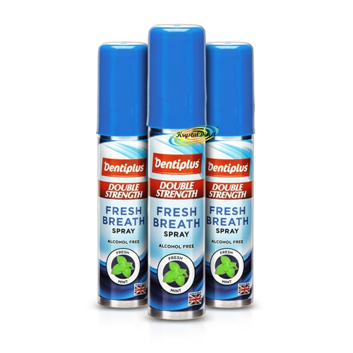 3x Dentiplus Double Strength Fresh Breath Spray Mint 25ml Alcohol Free