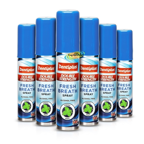 6x Dentiplus Double Strength Fresh Breath Spray Mint 25ml Alcohol Free