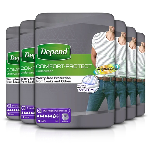 6x Depend Comfort Protect Incontinence Pants for Men Large / Extra Large 9 Pants