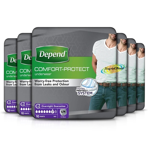 6x Depend Comfort Protect Incontinence Pants for Men Small / Medium 10 Pants