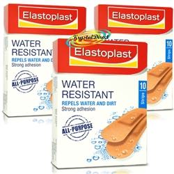 3x Elastoplast Water Resistant Strong Adhesion Wound Scratches Cut Graze Plaster 10