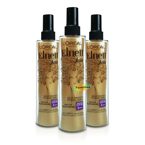 3x Loreal Elnett Satin Smooth Heat Protect Styling Hair Spray 170ml