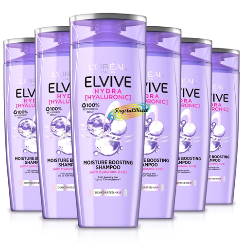 6x Loreal Elvive Hydra Hyaluronic Moisture Shampoo 400ml Dehydrated Hair