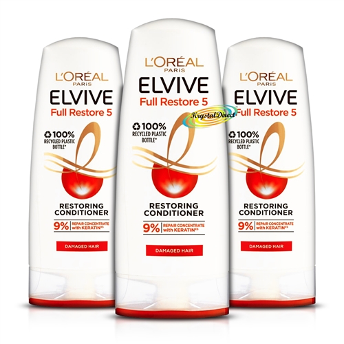 3x Loreal Elvive Full Restore 5 Restoring Conditioner For Damaged Hair 300ml