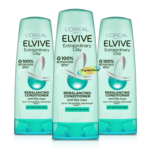 3x Loreal Elvive Extraordinary Clay Re Balancing Conditioner 300ml