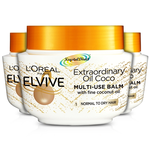 3x Loreal Elvive Extraordinary Oil Coco Multi Use Balm 300ml Normal to Dry Hair