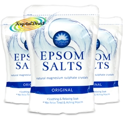 3x Elysium Epsom Bath Salts Soak Original Natural Magnesium Sulphate 450g