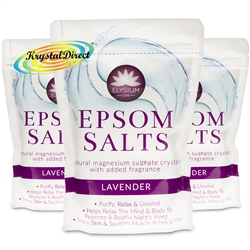 3x Elysium Epsom Bath Salts LAVENDER Magnesium Sulphate Crystals Relaxing Soak 450g