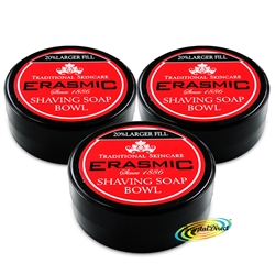 3x Erasmic Facial Skin Care Face Lather Shaving Soap Cream Bowl 90g