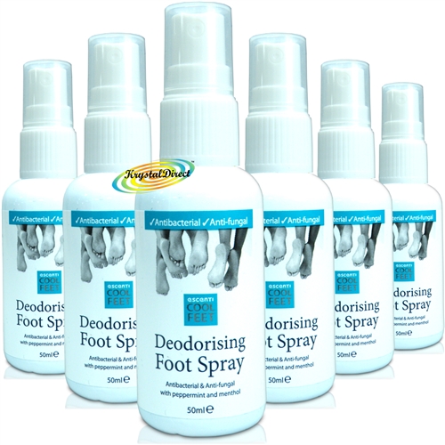 6x Escenti Cool Feet Deodorising Foot Spray Antibacterial with Mint Menthol 50ml